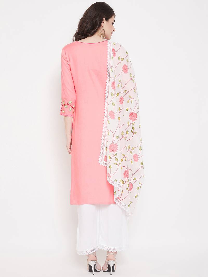 Prakhya Women's Embroidered Long Straight Rayon Kurta Set