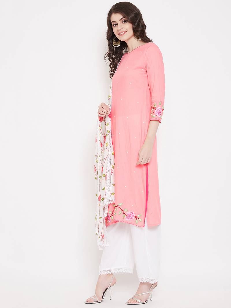 Prakhya Women's Embroidered Long Straight Rayon Kurta Set