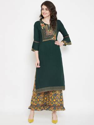 Prakhya Women's Embroidered Long Straight Rayon Kurta Set 1