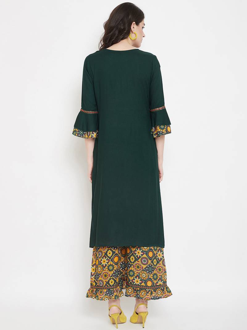 Prakhya Women's Embroidered Long Straight Rayon Kurta Set