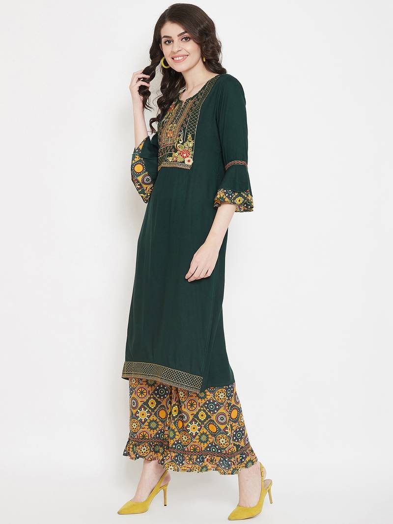 Prakhya Women's Embroidered Long Straight Rayon Kurta Set