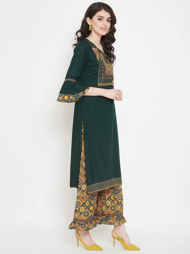 Prakhya Women's Embroidered Long Straight Rayon Kurta Set