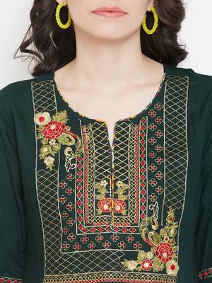 Prakhya Women's Embroidered Long Straight Rayon Kurta Set 5