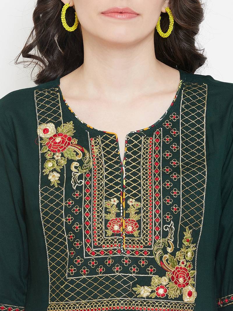 Prakhya Women's Embroidered Long Straight Rayon Kurta Set