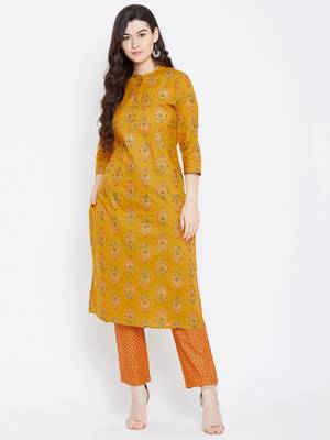 Prakhya Women's Printed Long Straight Rayon Kurta Set 1