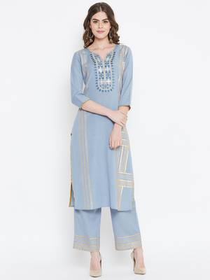 Prakhya Women's Embroidered Long Straight Rayon Kurta 1