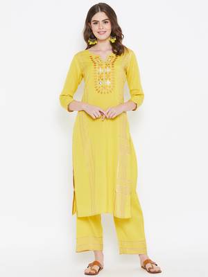 Prakhya Women's Embroidered Long Straight Rayon Kurta 1