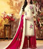 Cream And Pink Readymade Party Wear Rayon Plazzo Suit