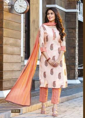 Light Peach Pure Cotton Readymade Party Wear Suits 1