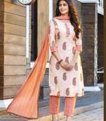 Light Peach Pure Cotton Readymade Party Wear Suits