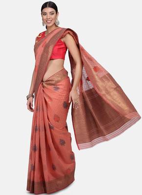 Peach Cotton Traditional Saree 3