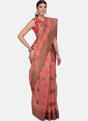 Peach Cotton Traditional Saree 4