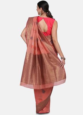 Peach Cotton Traditional Saree 5