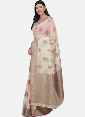Off White Cotton Traditional Saree 3