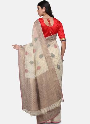 Off White Cotton Traditional Saree 4