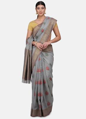 Grey Cotton Traditional Saree 1