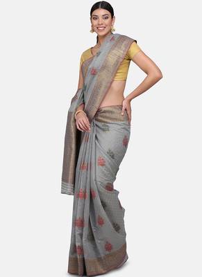 Grey Cotton Traditional Saree 3