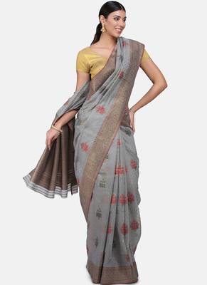 Grey Cotton Traditional Saree 4
