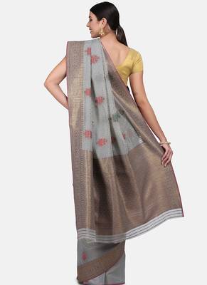 Grey Cotton Traditional Saree 5