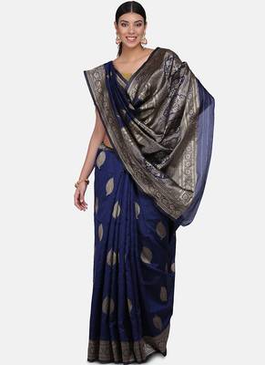 Navy Blue Cotton Traditional Saree 1