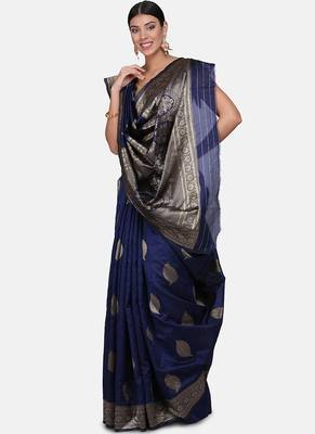 Navy Blue Cotton Traditional Saree 3