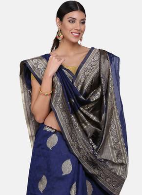Navy Blue Cotton Traditional Saree 4