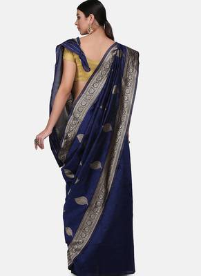 Navy Blue Cotton Traditional Saree 5