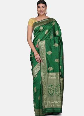 Green Cotton Traditional Saree 1