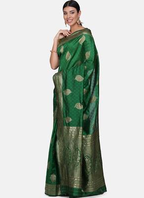 Green Cotton Traditional Saree 3