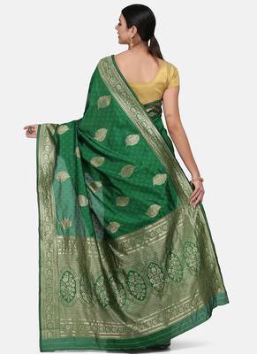 Green Cotton Traditional Saree 5