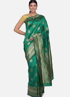 Green Cotton Traditional Saree 1