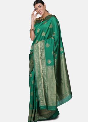 Green Cotton Traditional Saree 3