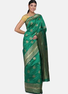 Green Cotton Traditional Saree 4