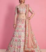 Peach embroidered art silk semi stitched lehenga
