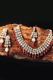 White Kundan & Red Moti Necklace Sets