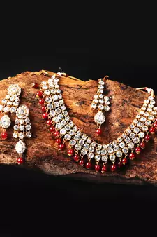 White Kundan & Red Moti Necklace Sets