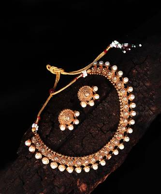 Gold Plated White Beaded Necklace Sets 3