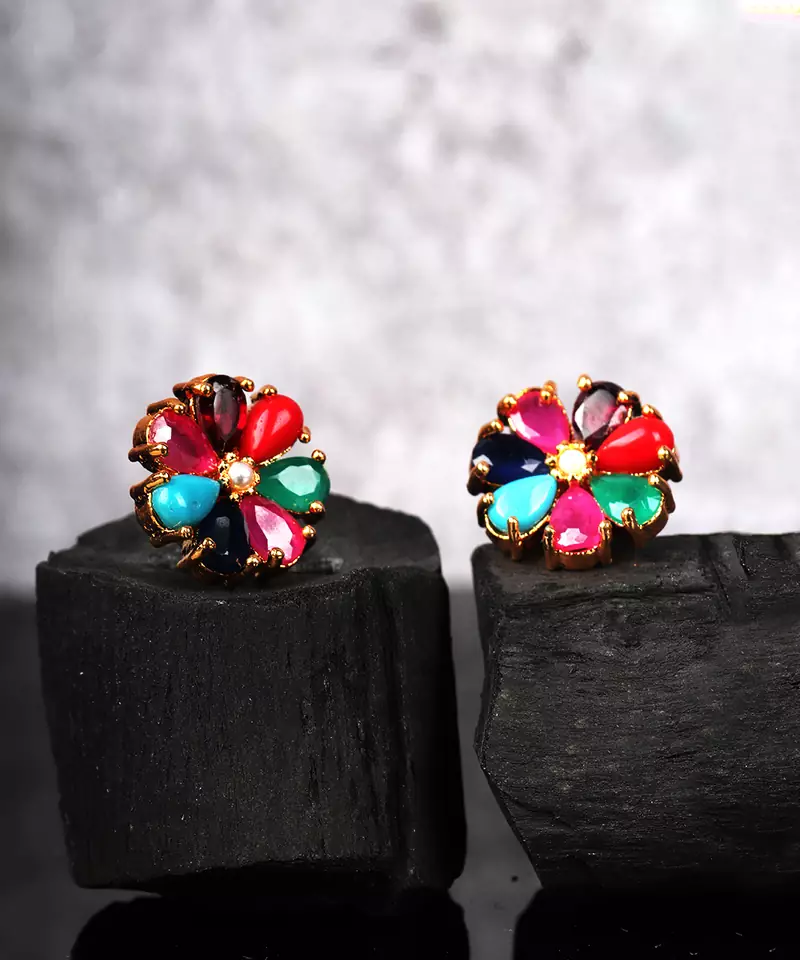 Multicolor american diamonds studs