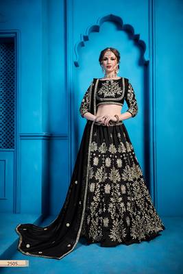 Black embroidered art silk semi stitched lehenga 1