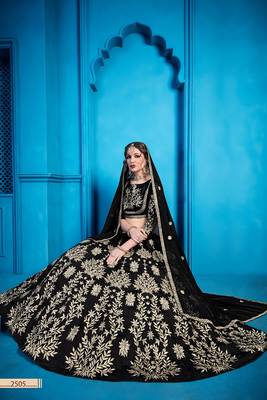 Black embroidered art silk semi stitched lehenga 4