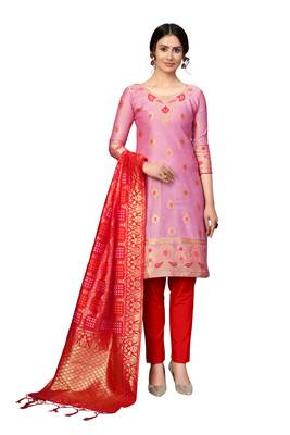 Pink woven jacquard salwar 1
