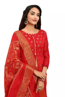 Red woven jacquard salwar