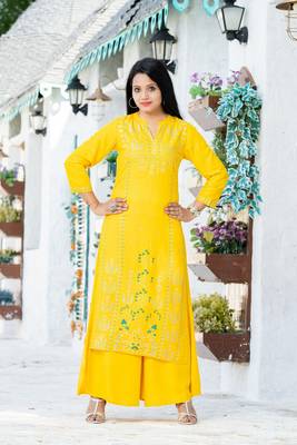 Yellow floral print rayon salwar 2