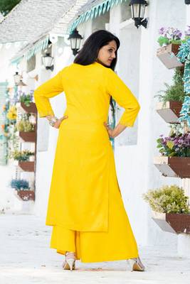 Yellow floral print rayon salwar 3
