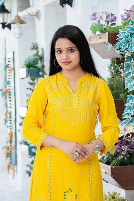 Yellow floral print rayon salwar 4