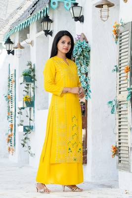 Yellow floral print rayon salwar 5
