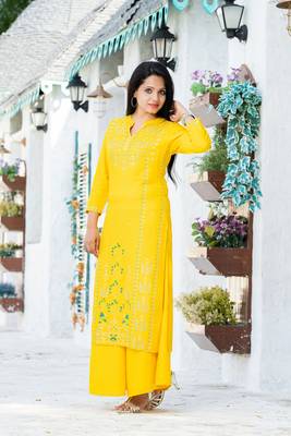 Yellow floral print rayon salwar 1