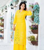 Yellow floral print rayon salwar