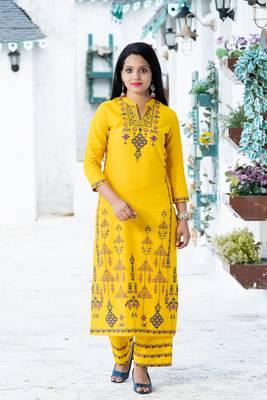 Mustard floral print cotton salwar 1