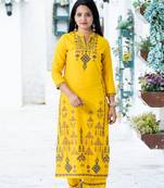 Mustard floral print cotton salwar